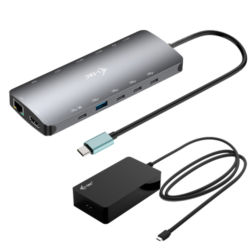 i-tec USB-C Metal Nano 3x Display Dock, 2x HDMI 1x USB-C video with Power Delivery 140W + Universal Charger 140 W