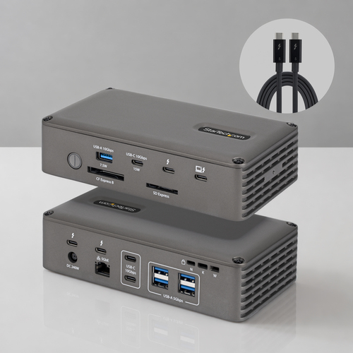 StarTech.com Thunderbolt 5 Dock with NVMe Slot for Mac and Windows, Up to Dual 8K 60Hz or Triple 4K 144Hz, 140W Laptop Charging, 5GbE, 120Gbps Bandwidth Boost