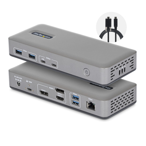 StarTech.com USB-C Docking Station Triple 4K Displays (2x 4K 60Hz, 1x 4K 30Hz), 100W Power Delivery, 6 USB Ports (10Gbps), Gigabit Ethernet, DisplayPort + HDMI, Driverless Windows Laptop Dock
