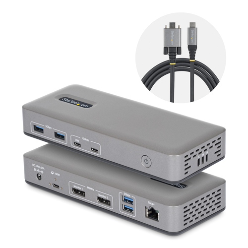 StarTech.com Dual-Monitor USB-C Docking Station, DisplayPort, 4K 60Hz, 100W Laptop Charging, 1GbE, Driverless, Multi-Monitor Dock For Windows