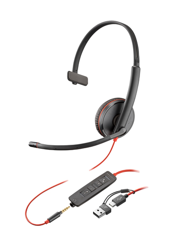 HP Poly Blackwire 3215 Monaural USB-C Headset +3.5mm Plug +USB-C/A Adapter (Bulk)