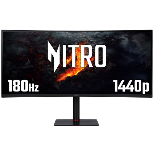Acer Nitro XV5 Acer Nitro XV345CURV3 curved ultra-wide gaming monitor - 34", 21:9, 1000R curve, UltraWide Quad HD, 180Hz, 0.5ms, AdaptiveSync, HDR 10, HDMI, DP & USB-C