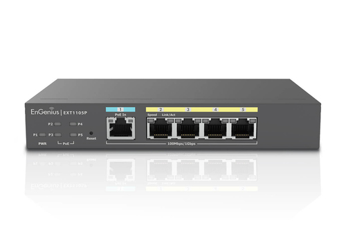 EnGenius Managed Switch extender, smart , 5-port GbE , af/at/bt, PoE power depends on PD port power