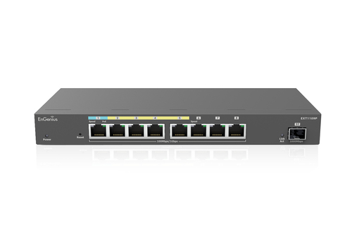 EnGenius Managed Switch extender, smart , 9-port GbE , af/at/bt, PoE power depends on PD port power