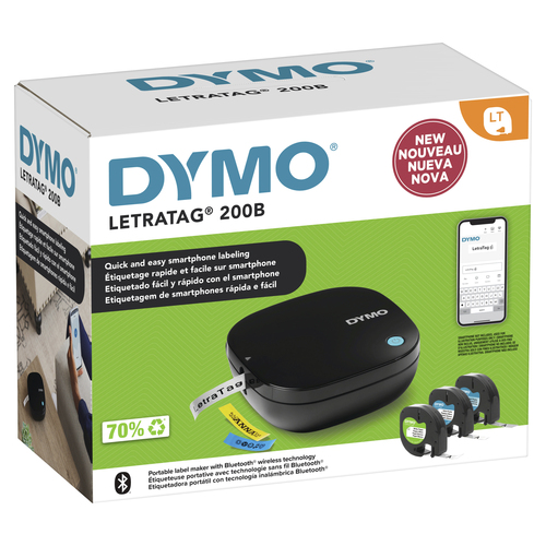 DYMO LetraTag 200B Bluetooth Label Maker Value Pack | Compact Label Printer | Connects Through Bluetooth Wireless Technology to iOS and Android | Includes 3 Assorted Label Tapes