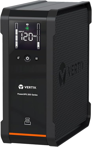 Vertiv PowerUPS 200 Line Interactive PSA6-1350LVT, 1350VA/850W, AVR, USB Charging, Color LCD, User-Replaceable Battery, 4 NEMA Outlets, Three-Year Warranty