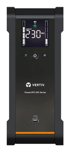 Vertiv PowerUPS 200 Line Interactive PSA6-1600IT-SCH, 1600VA/1000W, AVR, USB Charging, Color LCD, User-Replaceable Battery, 6 Schuko Outlets, Three-Year Warranty